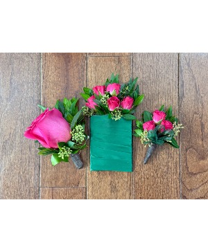 Hot Pink Spray Rose Boutonnieres 