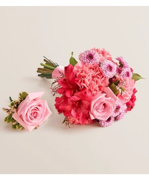 Small Pink Bouquet and Boutonniere  Prom / Homecoming