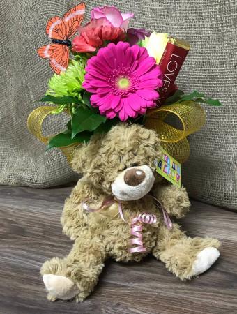 I love you Plush bear and flower arrangement