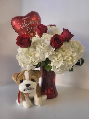 I woof You!!! Vase Arrangement & Teddy Bear