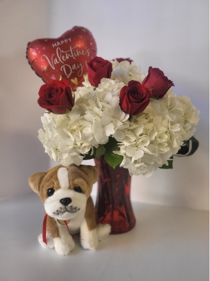 I woof You!!! Vase Arrangement & Teddy Bear