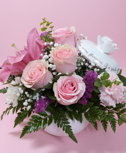 If Mothers Were Flowers I'd Pick You Ceramic Dish and Fresh Flower 