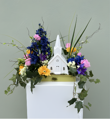 Illuminated Church & "Amazing Grace" Music SA-101 Silk Arrangement in Cleveland, TX | EASY STREET FLORIST