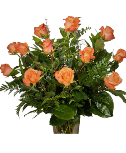 Imperial Tangerine Roses Vase Arrangement
