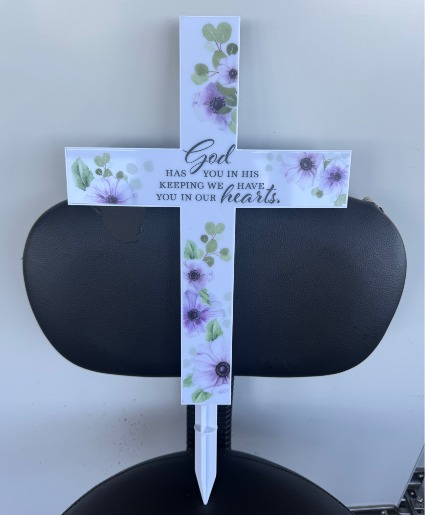 "in His Keeping" Solar Cross Stake Garden Stake