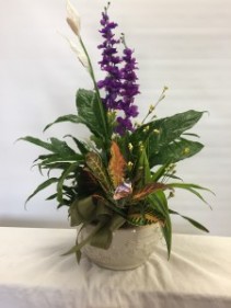 Ceramic Dish Garden With Silk Flowers 