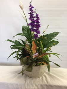 Ceramic Dish Garden With Silk Flowers 