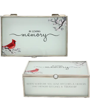 In Loving Memory Cardinal Glass Keepsake Box  in York, NE | THE FLOWER BOX
