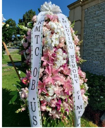 In Loving Memory of  ( pink & white) Funeral Standing Spray