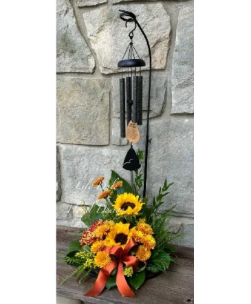 In A Seasonal Garden Wind Chimes with Stand & Flowers in Chicora, PA | Lily Dale Floral Design Studio
