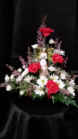 In the hands of an angel fresh cut arrangement with an angel