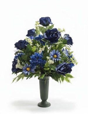 Indigo Serenity Silk Cemetery Vase SC-101 Silk Arrangement