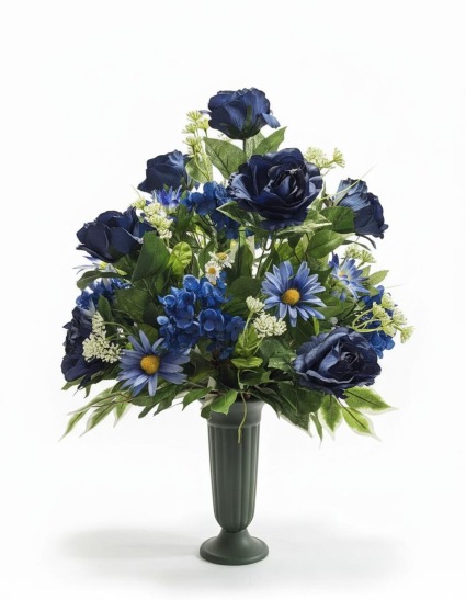 Indigo Serenity Silk Cemetery Vase SC-101 Silk Arrangement