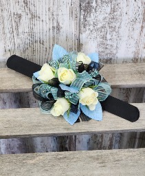 Iridescent Blue and Black Wrist Corsage 