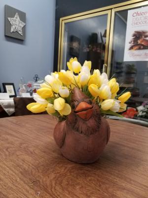 Isabel Bloom Cardinal Planter and arrangement Shown with Silk Flowers