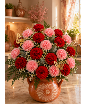 Jarro Encantado de Claveles Call Us for Faster Service & Daily Specials: (915) 303-8500 Text Us to Order Anytime: (915) 505-3708 Your trusted source for Flowers & Delivery in El Paso TX 