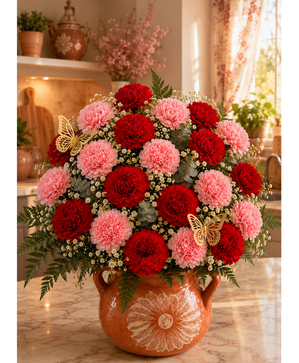 Jarro Encantado de Claveles Call Us for Faster Service & Daily Specials: (915) 303-8500 Text Us to Order Anytime: (915) 505-3708 Your trusted source for Flowers & Delivery in El Paso TX 