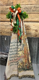 John 3:16 Throw with Boxwood Cross sympathy keepsake