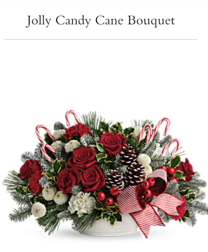 Jolly candy cane bouquet Christmas arrangement