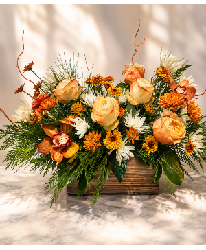 Rustic Countryside Elegance Flowers in the wood container