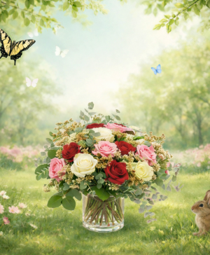 K2407 Parisian Elegance 24 Roses Vase Arrangement