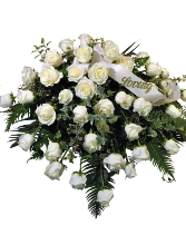 K604  Peaceful Light White Rose Casket Spray Casket Spray 