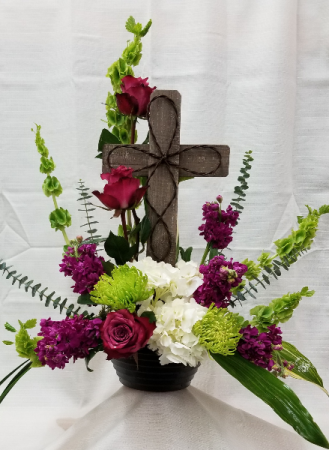 Keepsake Cross or Angel Sympathy arrangement