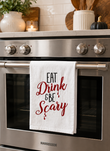 Eat, Drink & Be Scary Kitchen Towel For The Home in Key West, FL | Petals & Vines Boutique