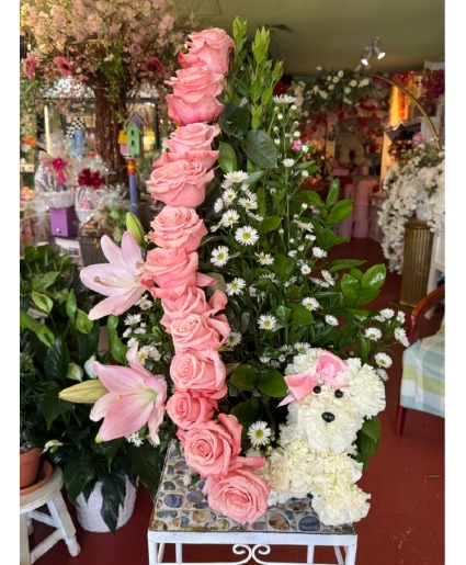 Ladder of Love Pink Puppy Puppy Love Arrangement 