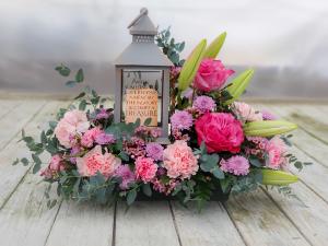 Lantern and Fresh Cut Flower Arrangement  