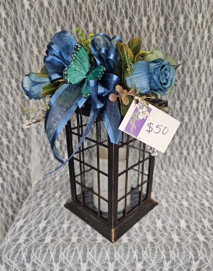 Lantern - Blue Silks & Teal Butterfly 