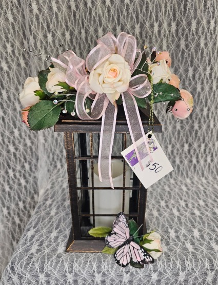 Lantern - Butterfly w/ Silk Flowers 
