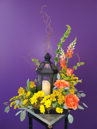 Lantern of Love mixed table arrangement with Lantern and LED candle