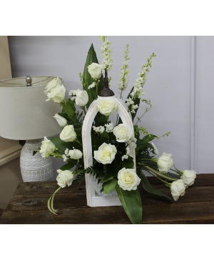 Lantern of Peace White Wooden Lantern with White Florals