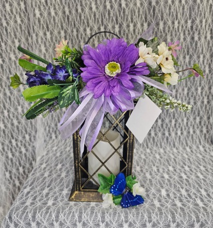 Lantern - Purple daisy & butterfly 