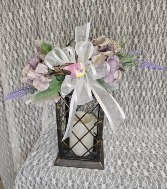 Lantern - Silk Flowers & Pink Bird 