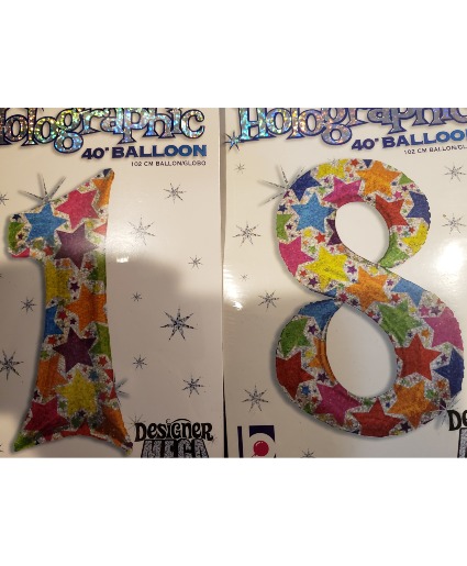 2 LARGE( 40") "18" MULTICOLORED   (MB) MYLAR BALLOONS WITH A Weight!