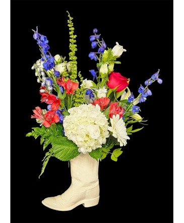 Large Boot Arrangement  in Kilgore, TX | Bloomtown Flowers & Gifts Kilgore