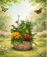 Large European Garden Green and Blooming Plants