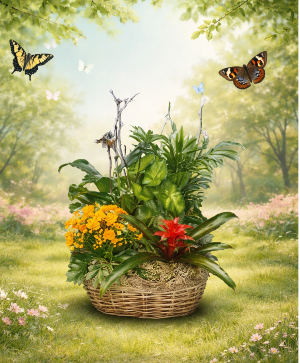 Large European Garden Green and Blooming Plants