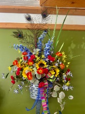 LARGE FARMHOUSE COUNTRY FLOWERS METAL BASKET