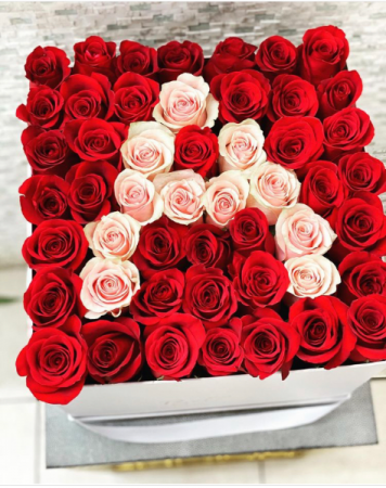 Large Hat Box with Intital 50 FRESH-CUT Roses