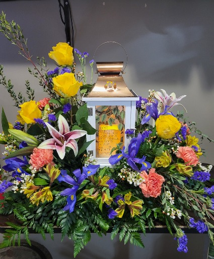 Large Lantern With Fresh Flowers Display Sympathy/Funeral 