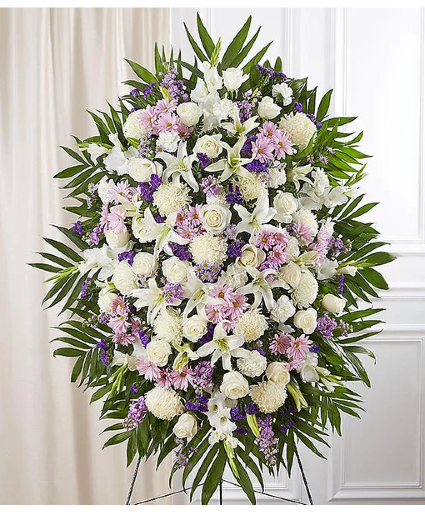 Large Lavender & White Sympathy  Standing Spray