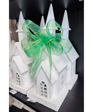 Large Lighted Wooden White Church 18inch 
