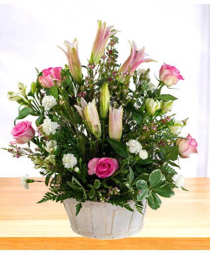 Adoration: Pink and White  Basket Arrangement