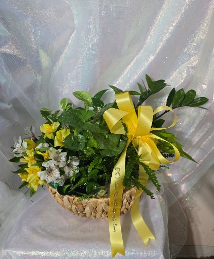 Large plant basket with personalized ribbon Basket Arrangement