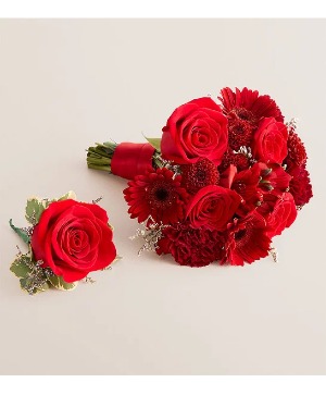 Large Red Hand Held & Boutoniere Prom / Homecoming