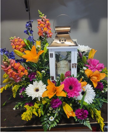 Large Sympathy Tribute Lantern Arrangement  Sympathy Keepsake  in Beaver Falls, PA | Bonnie August Florals