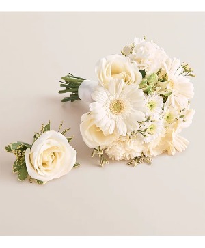 Large White Hand Held & Boutoniere Prom / Homecoming